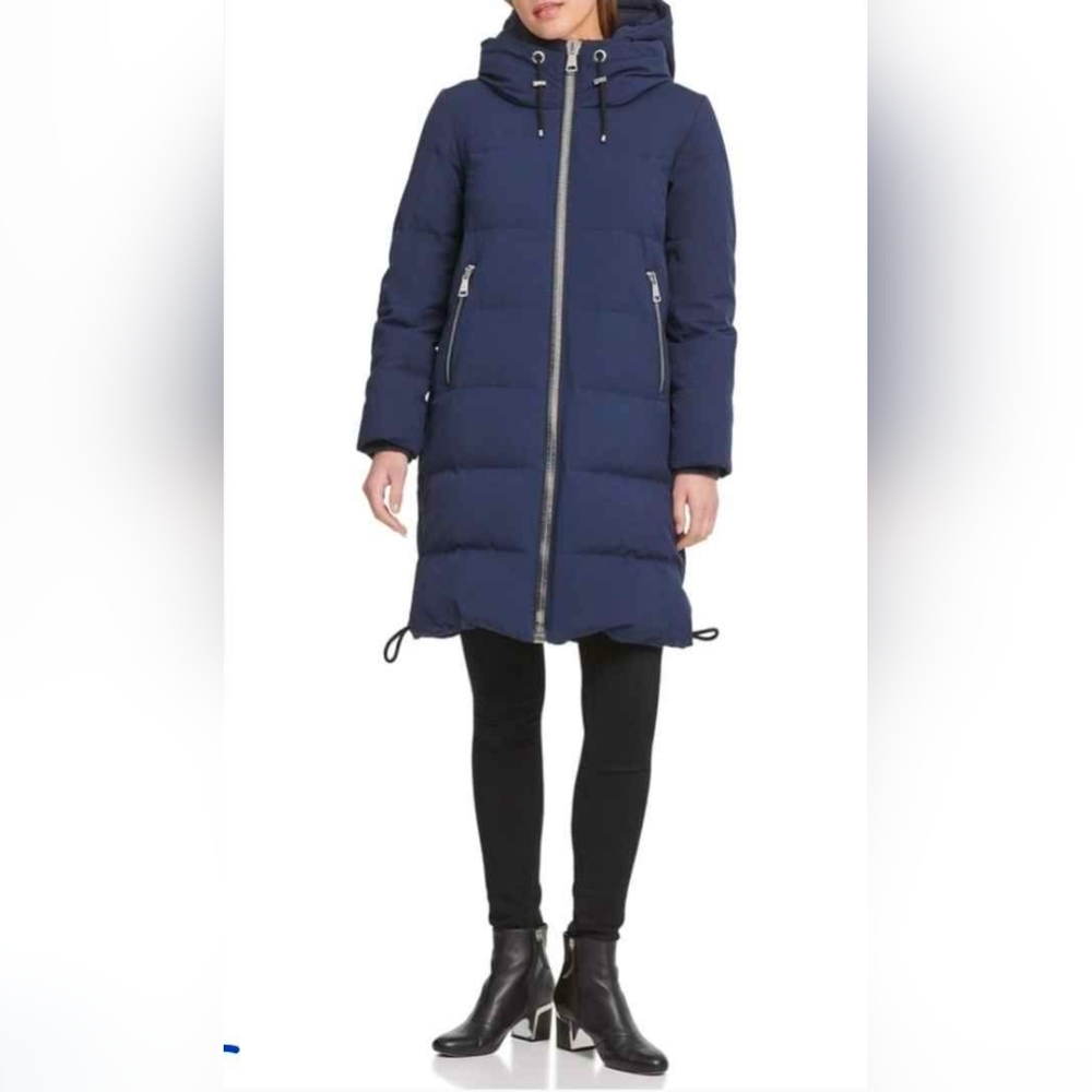 Women's Navy Hooded Puffer Coat Dkny Size M New Without Tag